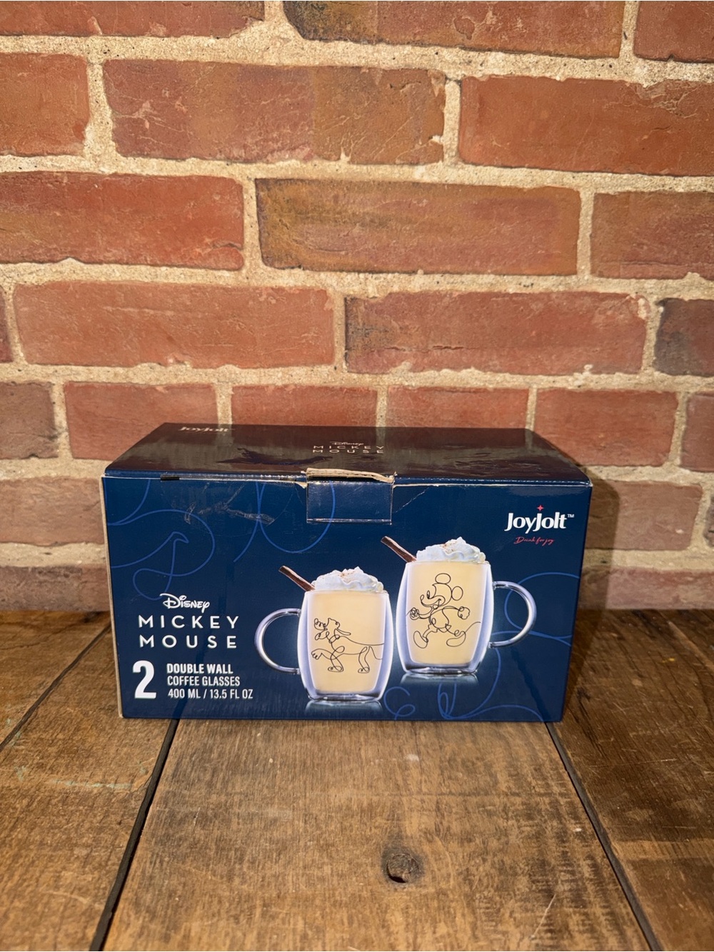 Jolt Mickey Mouse Double Wall Clear Coffee Glasses - Set of 2 Holiday Christmas